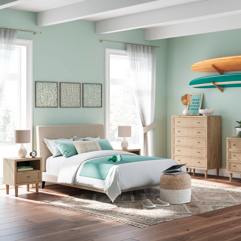 Table de chevet à 1 tiroir en bois/placage beige avec lumière DEL - Cielden