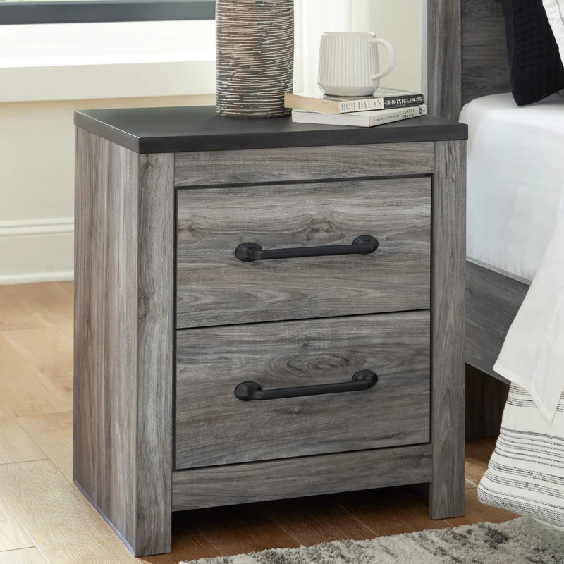 Table de chevet à 2 tiroirs en bois/MDF gris foncé - Bronyan