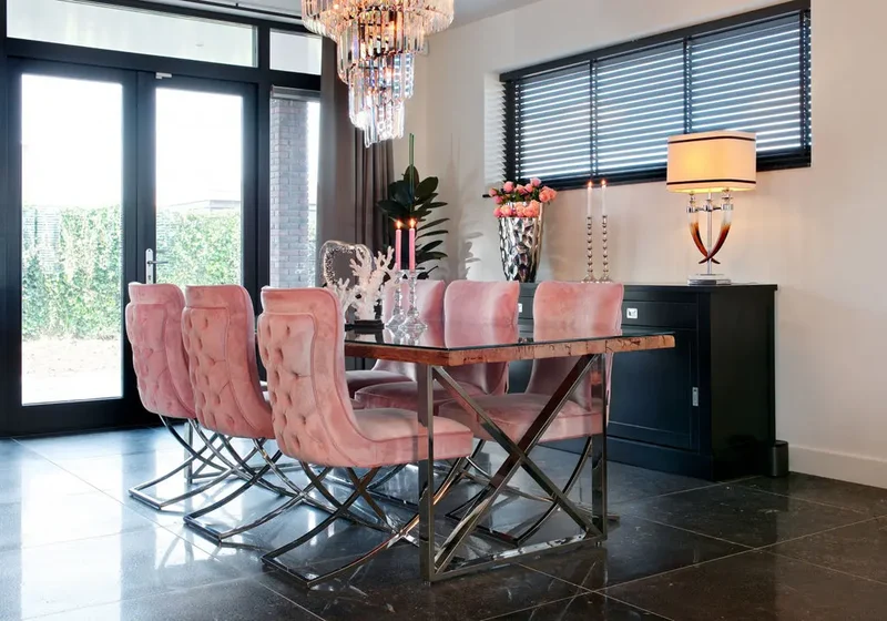Chaise capitonnée pied croisé argent rose - Enzo x2