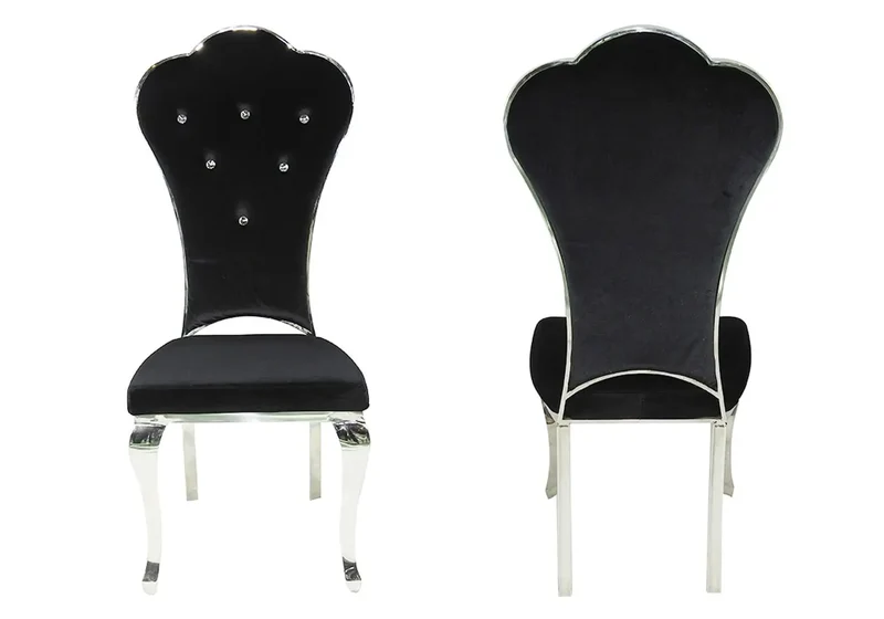 Chaises en velours noir capitonnées argentées - Lua x4