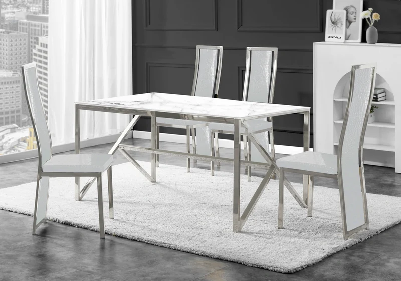 Chaise argentée croco blanc baroque - Dia x6