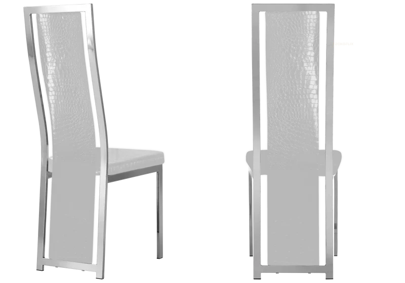 Chaise argentée croco blanc baroque - Dia x6