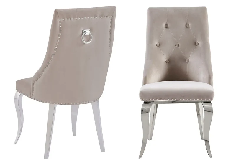 Chaises cloutées en velours moka et anneau argenté - Lara x4