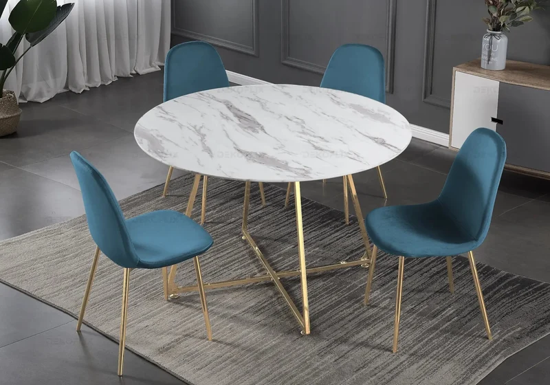 Table ronde marbre et 4 chaises doré - Gina