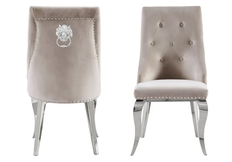 Chaise capitonnée cloutée velours taupe - Gia x4