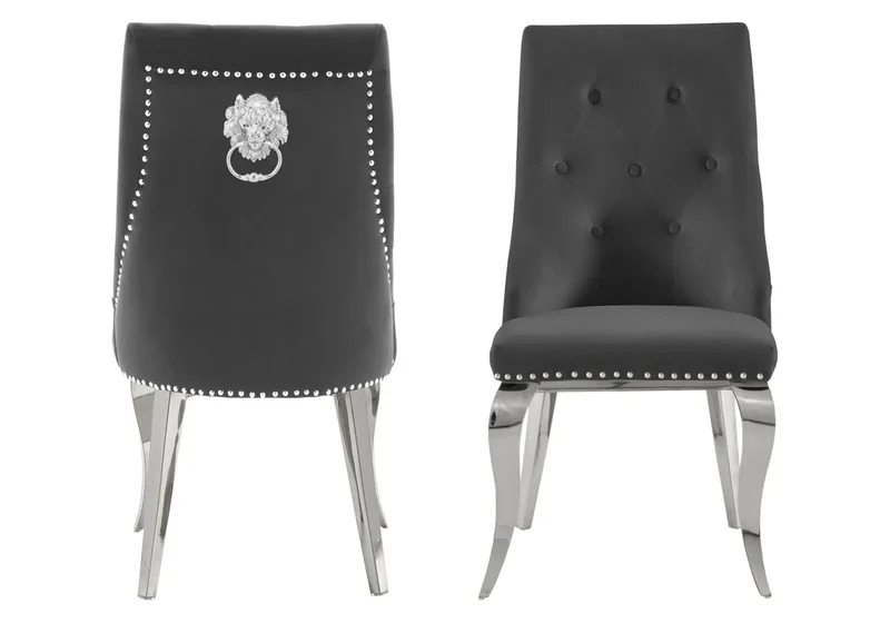 Table et chaises capitonnées marbre noir argent - Neo