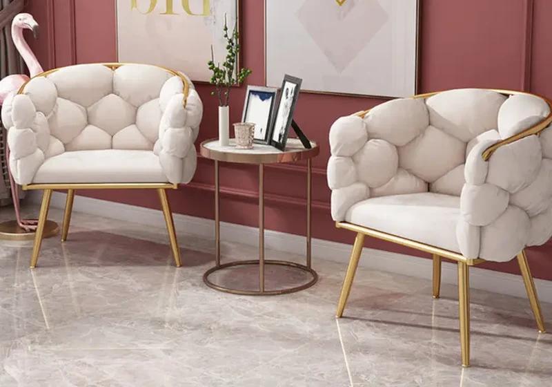 Fauteuil de table velours beige pieds dorés - Cloud x2