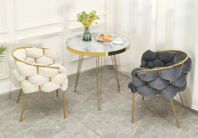 Fauteuil de table velours beige pieds dorés - Cloud x2