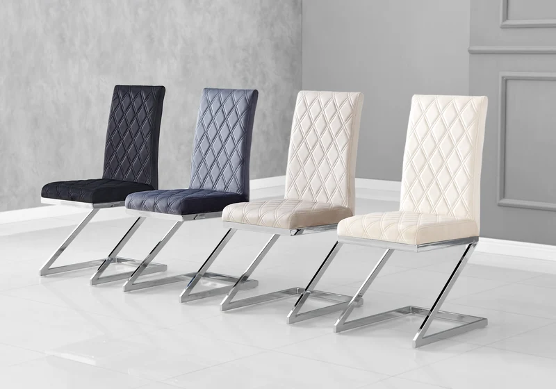 Chaise velours taupe pied en Z argent - Zelia x6