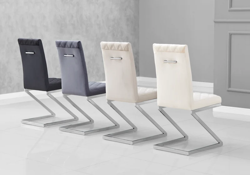 Chaise velours taupe pied en Z argent - Zelia x6