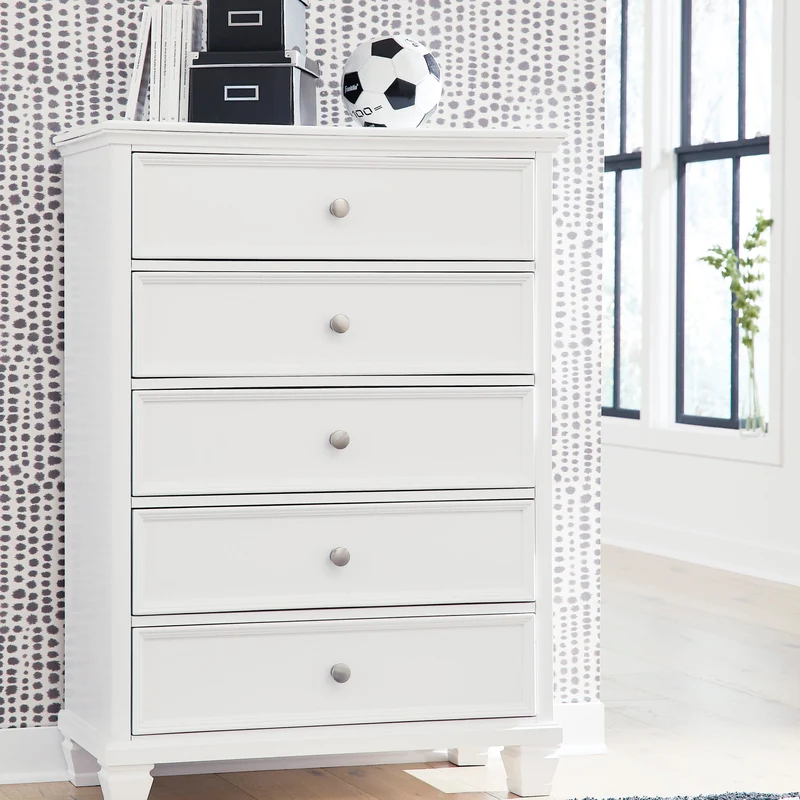 Commode à 5 tiroirs en bois/MDF blanc - Fortman