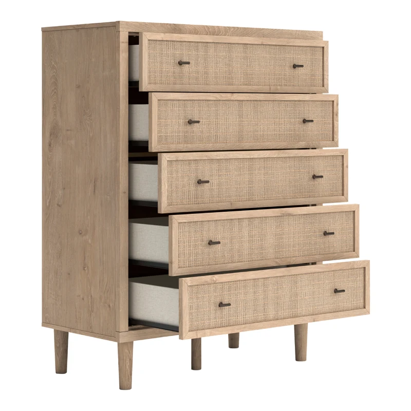 Commode à 5 tiroirs en bois/placage beige - Cielden