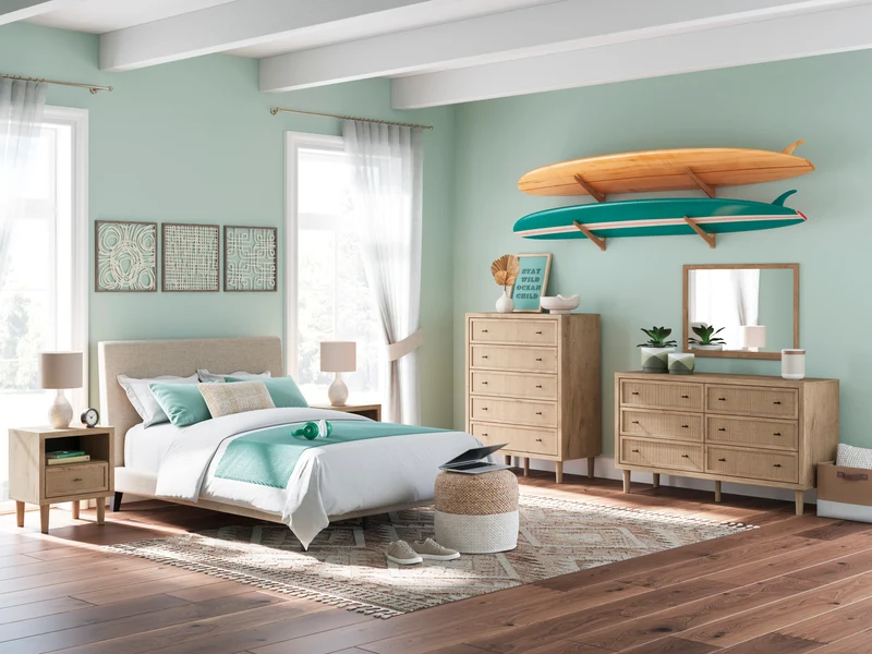 Commode à 5 tiroirs en bois/placage beige - Cielden