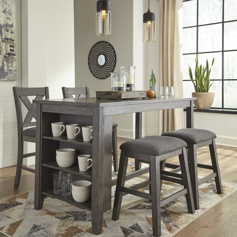 Table de salle à manger style bistro en bois/placage gris délavé - Caitbrook