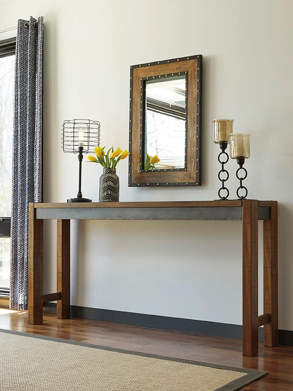 Table console longue en bois/placage d'acacia bicolore - Torjin