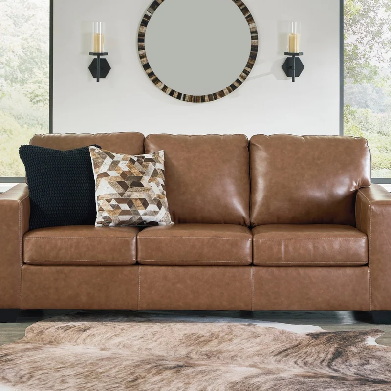 Sofa-lit en cuir brun caramel avec matelas 60 po - Bolsena