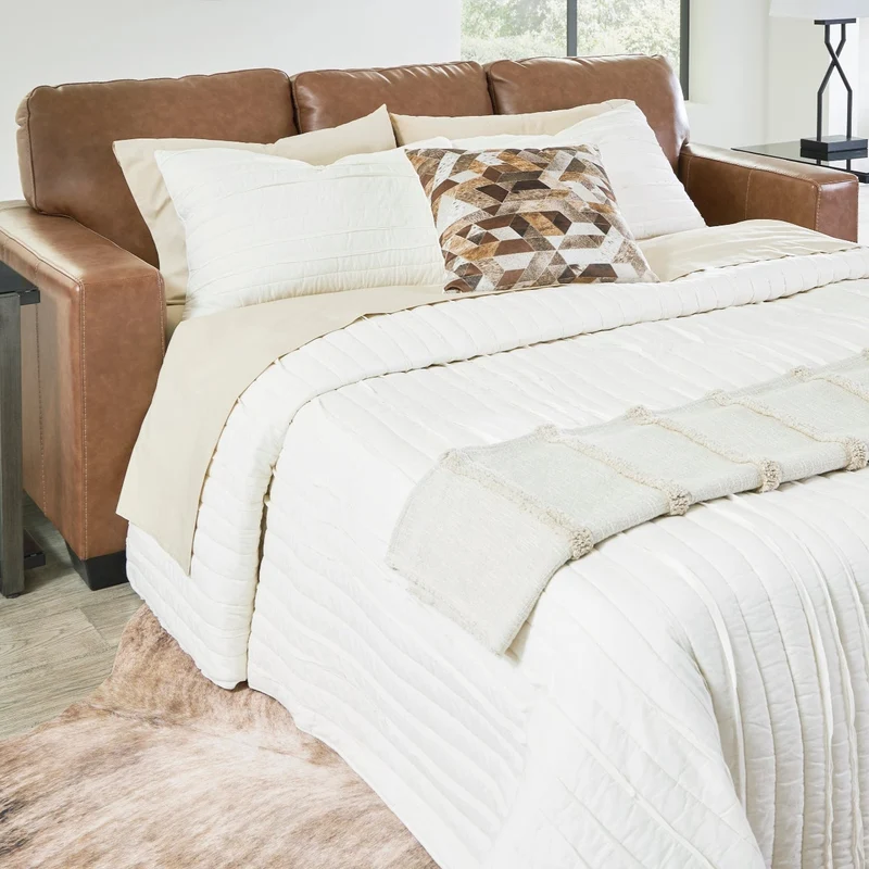 Sofa-lit en cuir brun caramel avec matelas 60 po - Bolsena