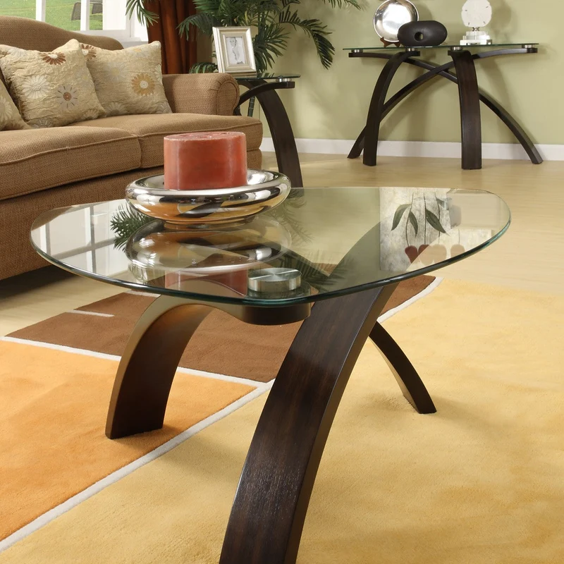 Table console en verre trempé et bois de noyer - Allure