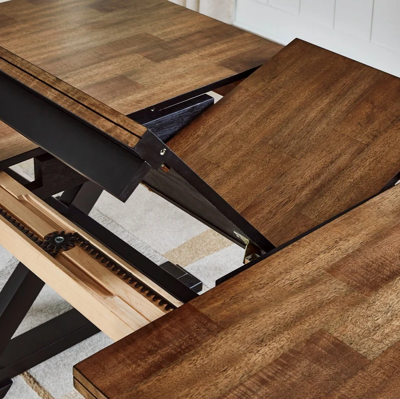 Table de salle à manger extensible en bois/placage de manguier bicolore - Wildenauer