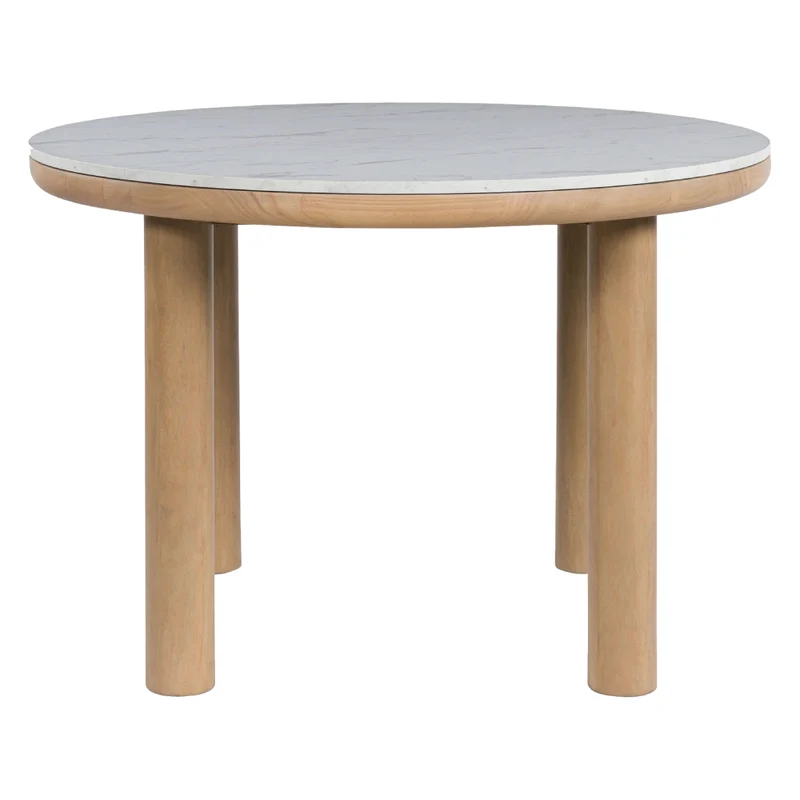Table de salle à manger ronde en faux marbre blanc - Sawdyn