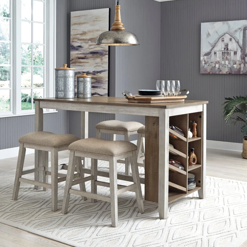Table de salle à manger style bistro en bois bicolore avec rangement - Skempton