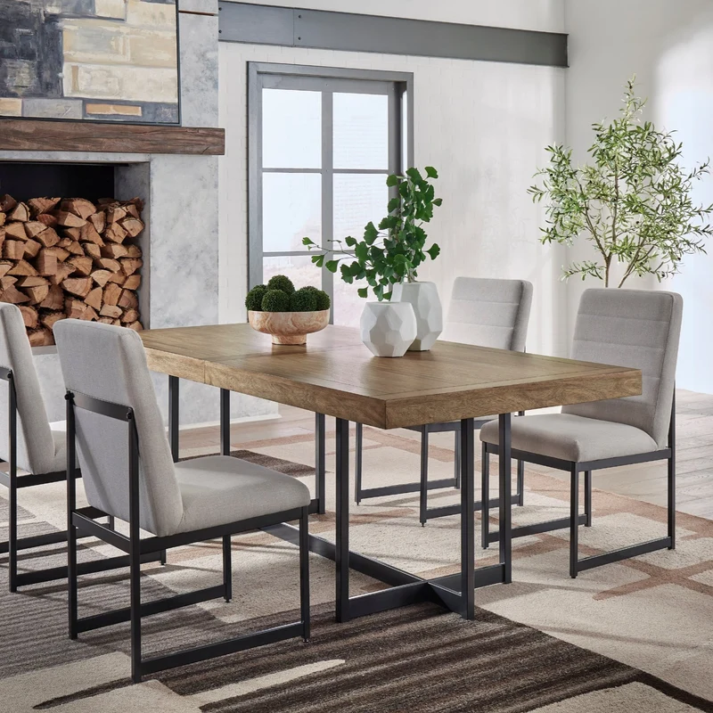 Table de salle à manger extensible en bois/placage brun clair - Tomtyn