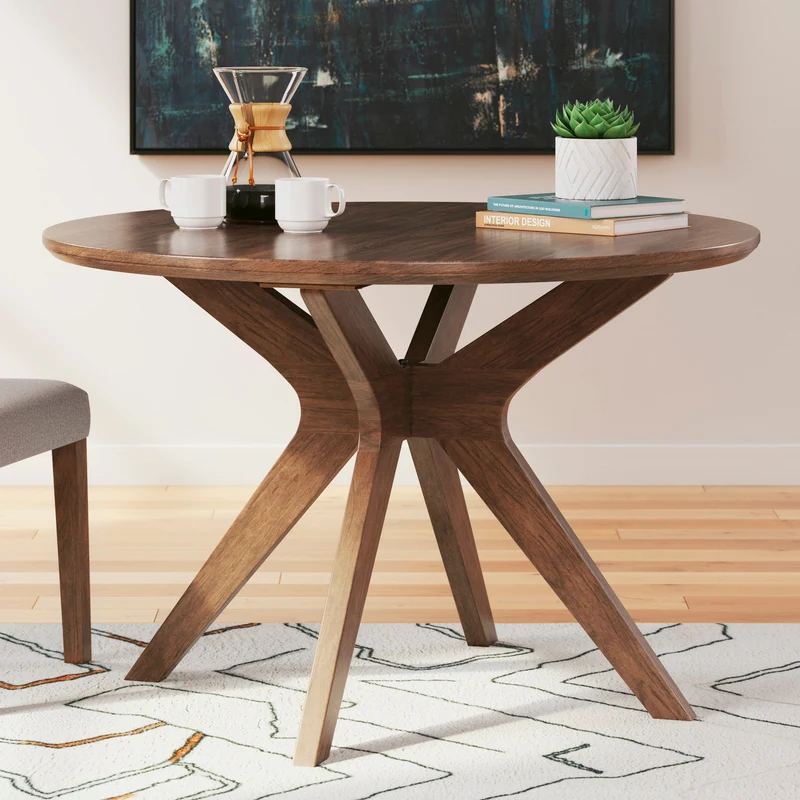 Table de salle à manger ronde en bois/placage de manguier brun - Lyncott