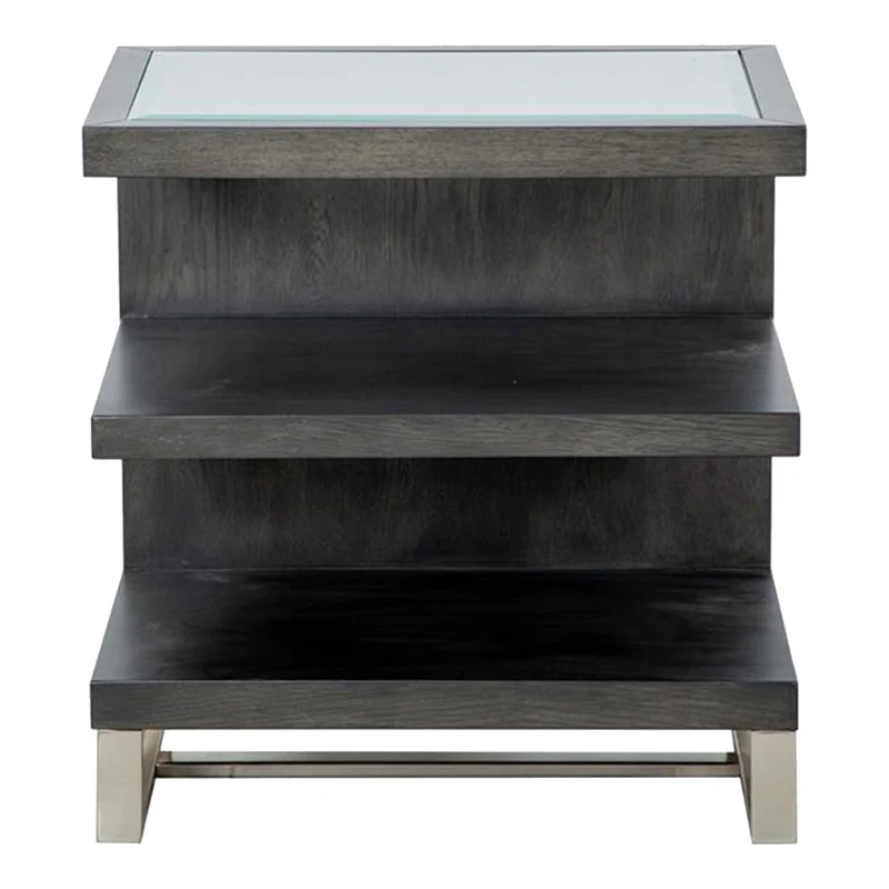 Table de bout en verre, en bois gris foncé et métal - Langston