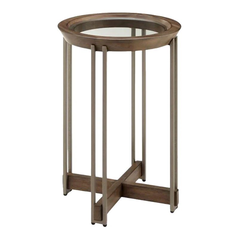 Table d'appoint en verre et placage de noyer - Elora