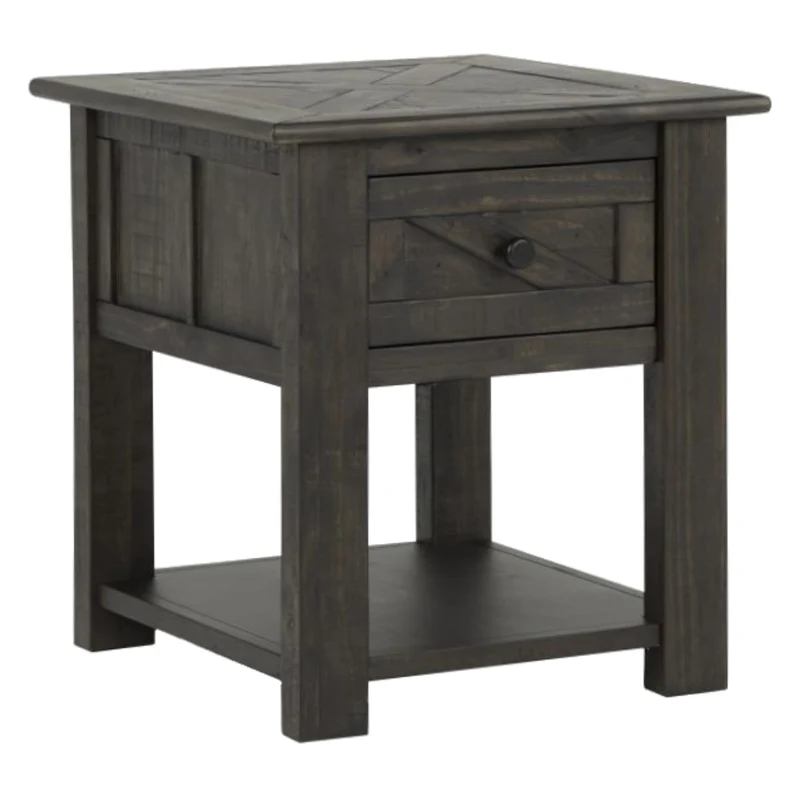 Table de bout en bois gris foncé rustique avec 1 tiroir - Garrett