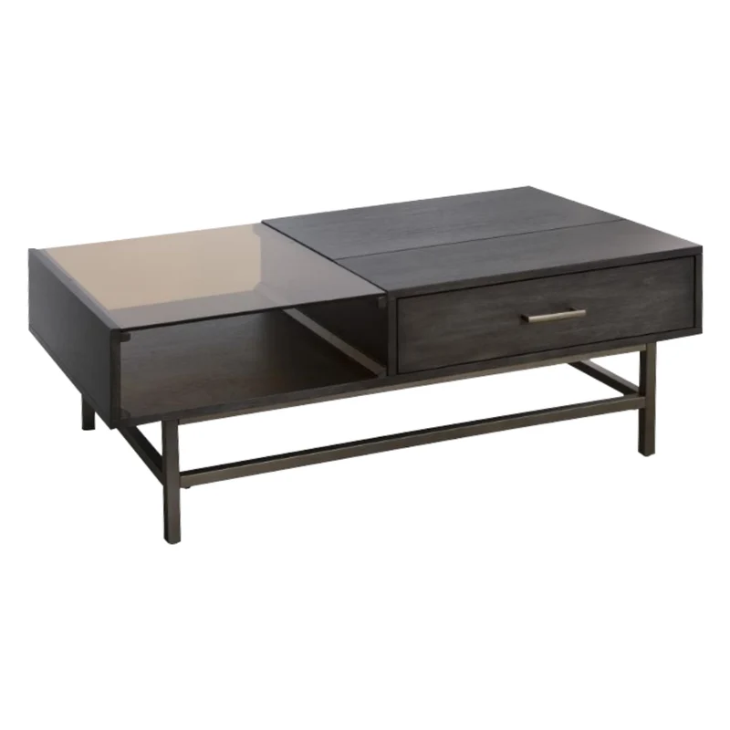 Table basse en placage de noyer brun foncé avec plateau relevable - Fulton