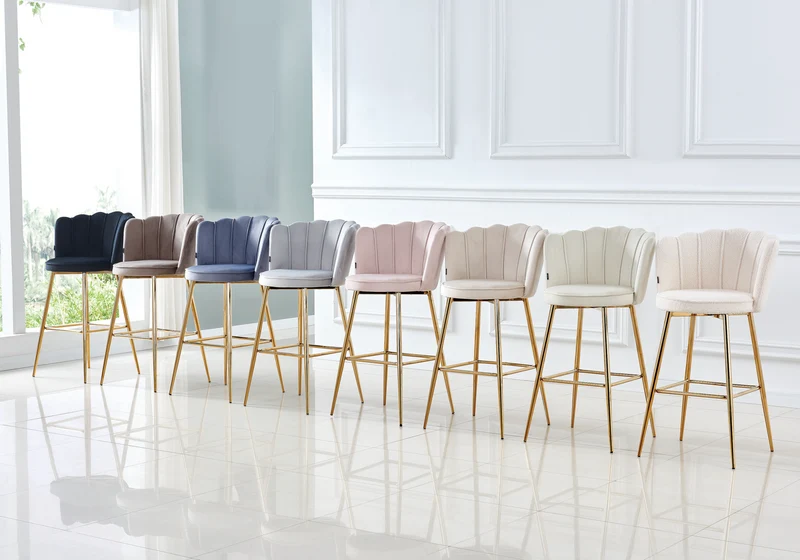 Chaise de bar design coquillage tissu bouclé - Nymea x2