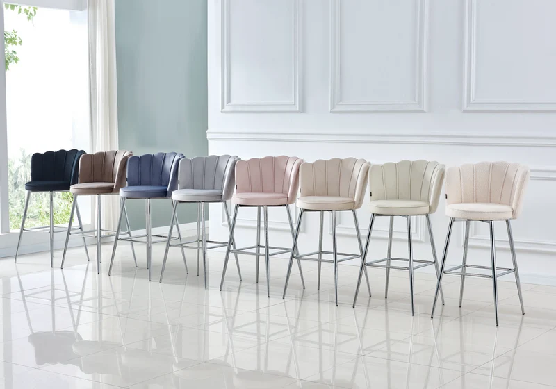 Chaise de bar design coquillage tissu bouclé - Nymea x2