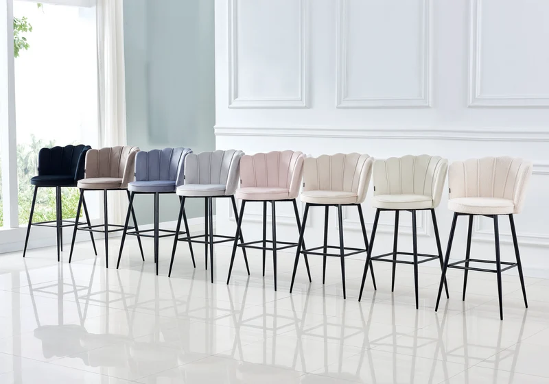 Chaise de bar design coquillage tissu bouclé - Nymea x2