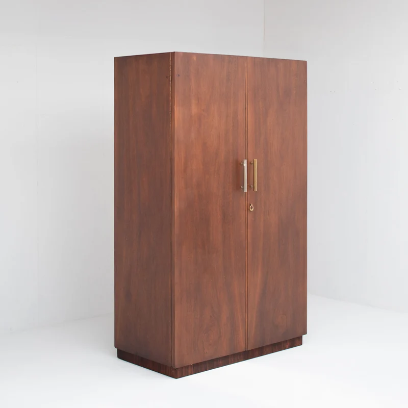 Mid-Century Walnut Wardrobe with Brass Handles