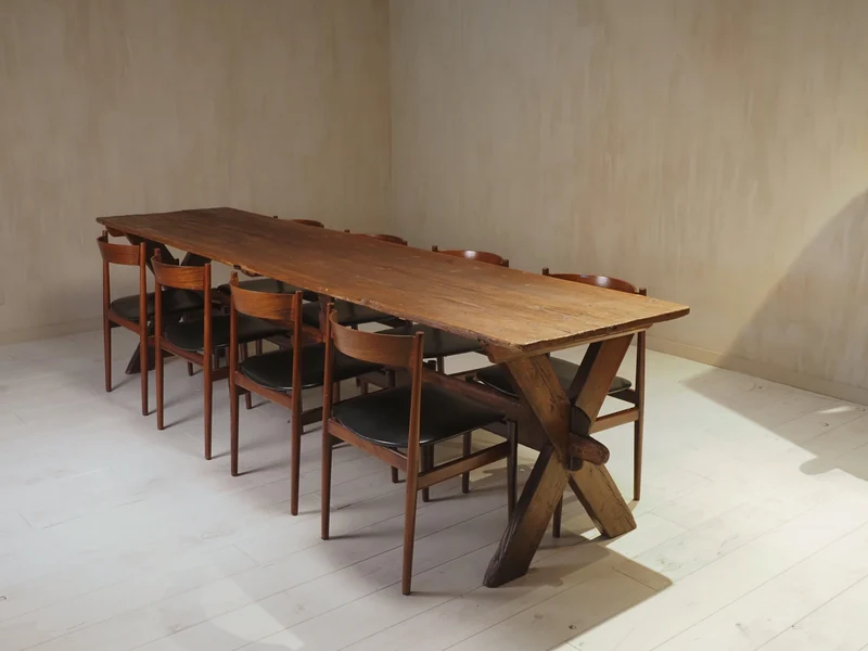 19th Century X-Frame Trestle and Cross Stretcher Base Table