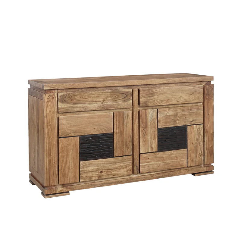 Petit buffet bois sculpté bicolore 2P 2T | Acacia Maya