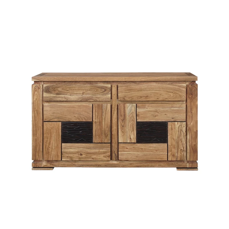 Petit buffet bois sculpté bicolore 2P 2T | Acacia Maya