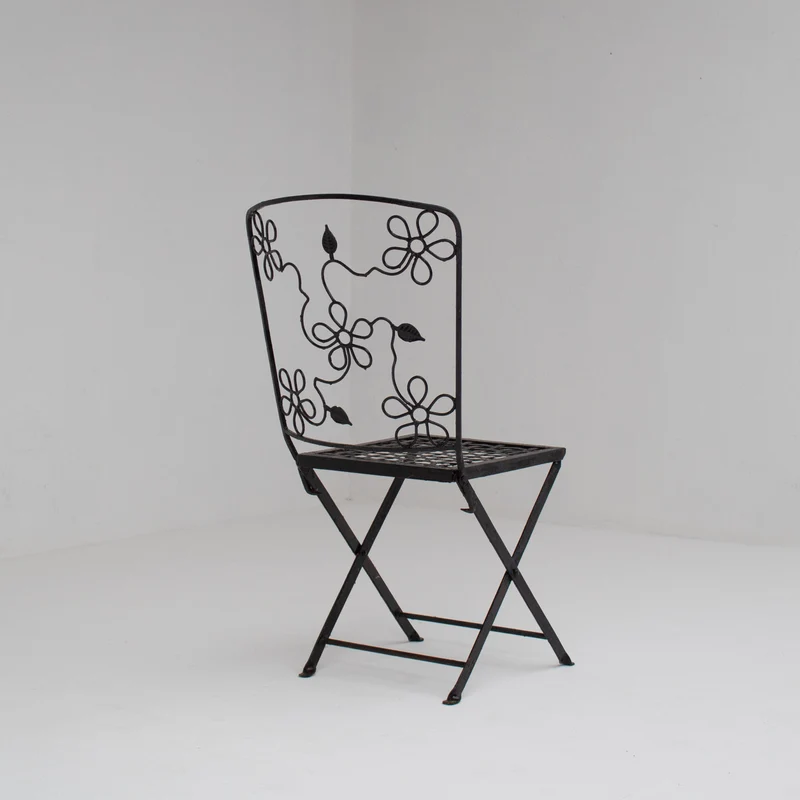 Set of Three Decorative Wrought Iron Garden Chairs