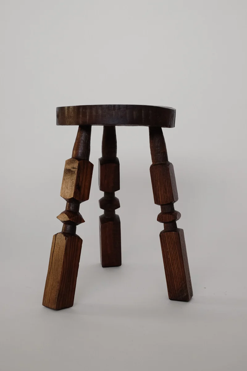 Pair of Mid-Century Rustic Tripod Stools