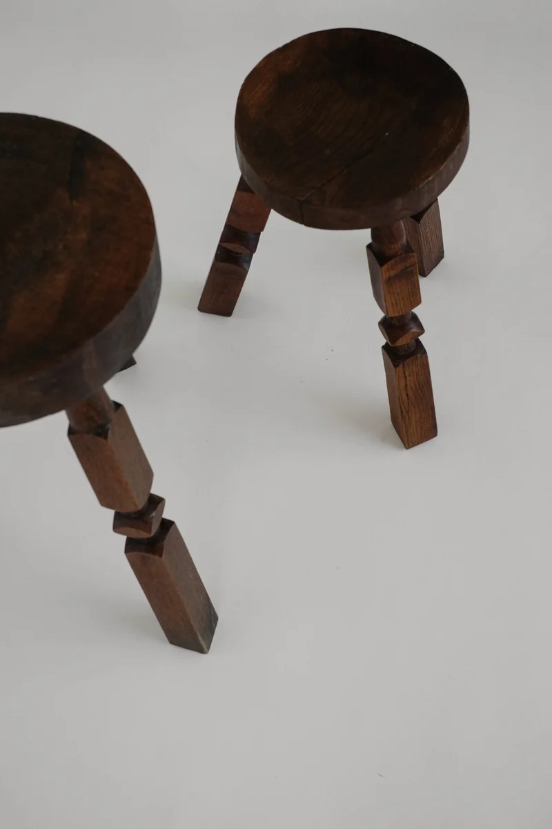 Pair of Mid-Century Rustic Tripod Stools