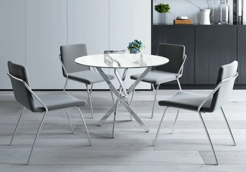 Table ronde argentée marbre blanc - Joy