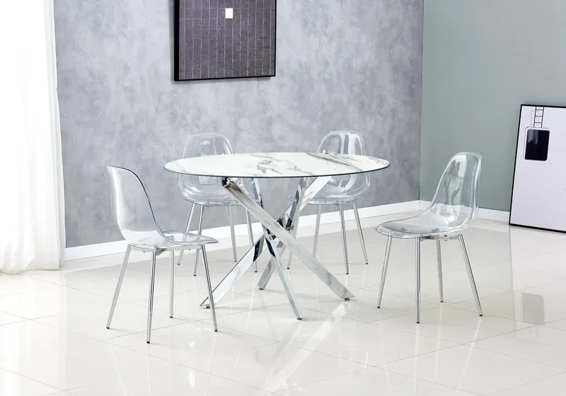 Table ronde argentée marbre blanc - Joy