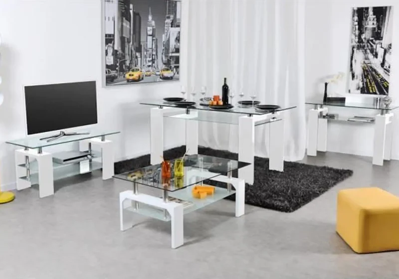 Table laqué blanc 6 chaises gris - Toe