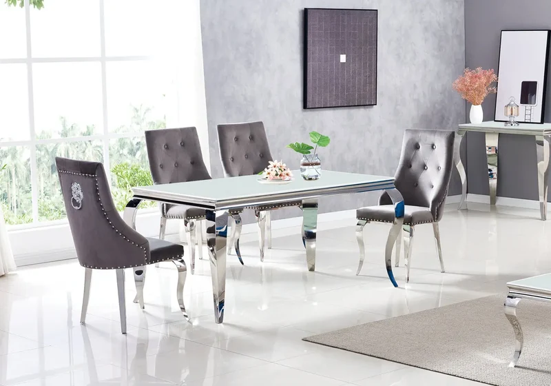 Table à manger rectangulaire miroir argent - Neo