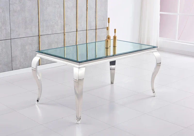 Table à manger rectangulaire miroir argent - Neo