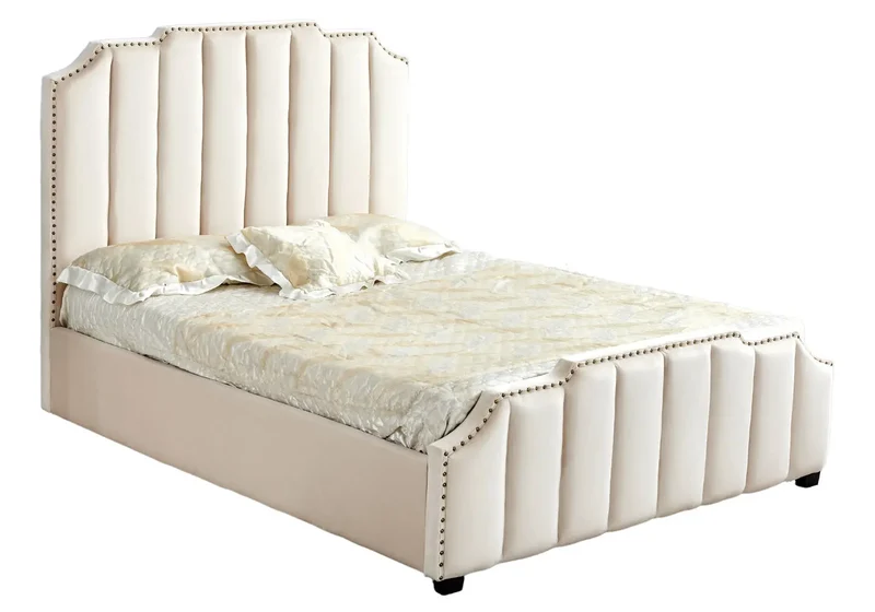 Lit velours beige capitonné - Era