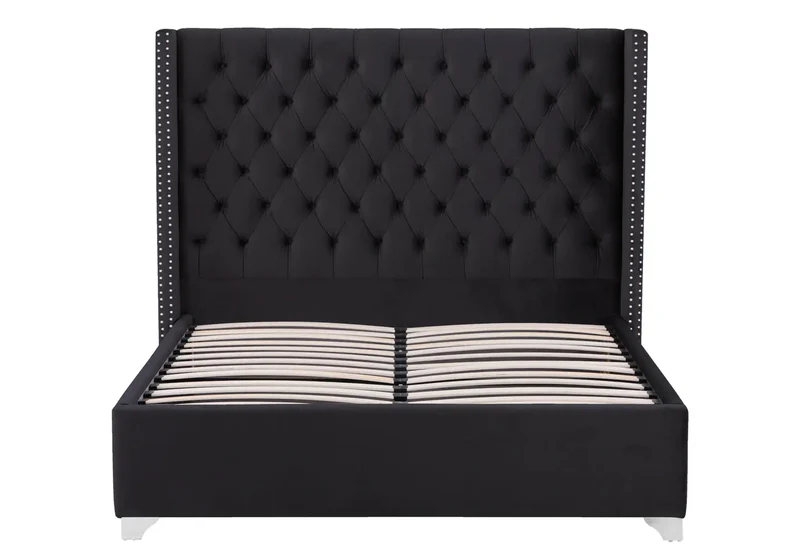 Lit king size velours noir capitonné - Chester