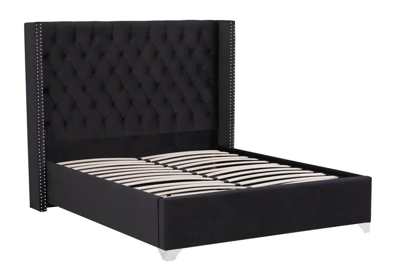 Lit king size velours noir capitonné - Chester