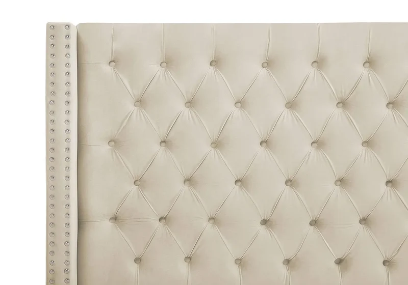 Lit king size velours beige capitonné - Chester